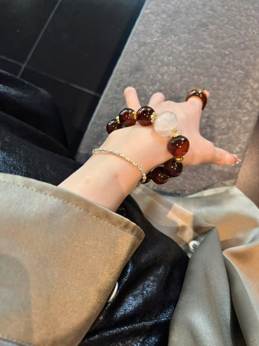 Harvest Harmony: Burgundy and Brown - Orange Red Agate Bracelet