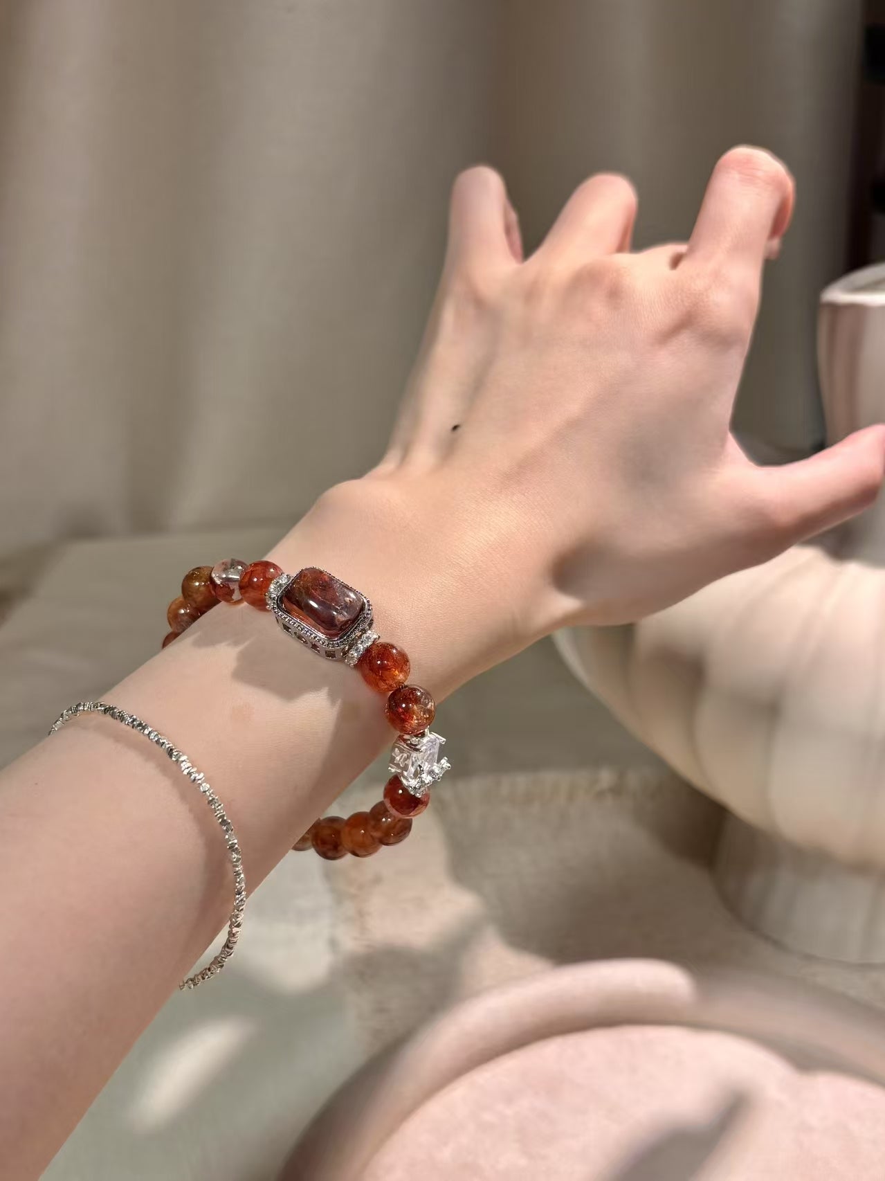 Golden Radiance: Flower - in - Resin Crystal and Gemstone Embellished Bracelet