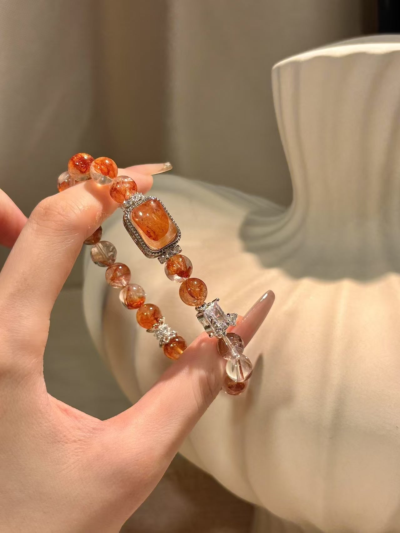 Golden Radiance: Flower - in - Resin Crystal and Gemstone Embellished Bracelet