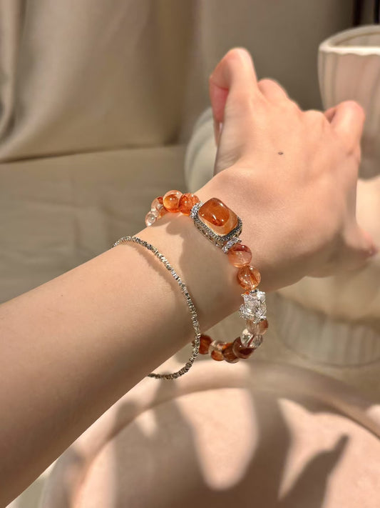 Golden Radiance: Flower - in - Resin Crystal and Gemstone Embellished Bracelet