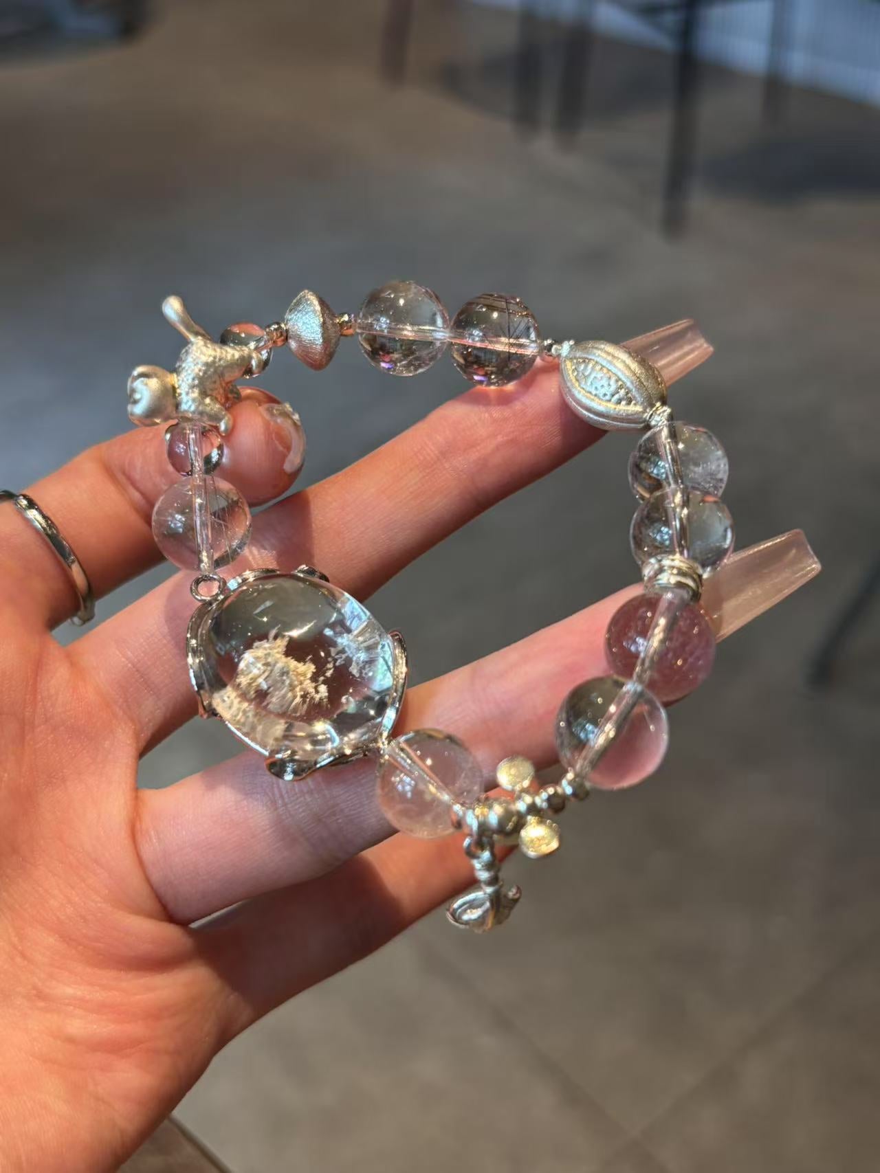 Silver Radiance: Rutilated Quartz & 925 Silver Amulet Bracelet