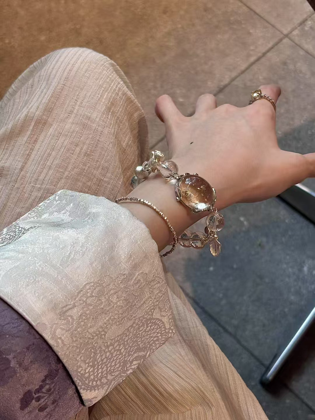 Silver Radiance: Rutilated Quartz & 925 Silver Amulet Bracelet