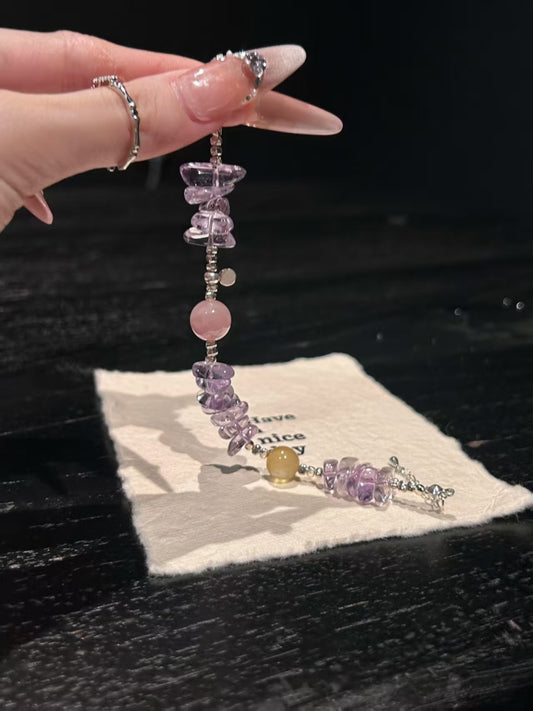 Bolivian Enchantment: Amethyst Shard, Yellow Lepidolite & Rose Quartz Healing Bracelet