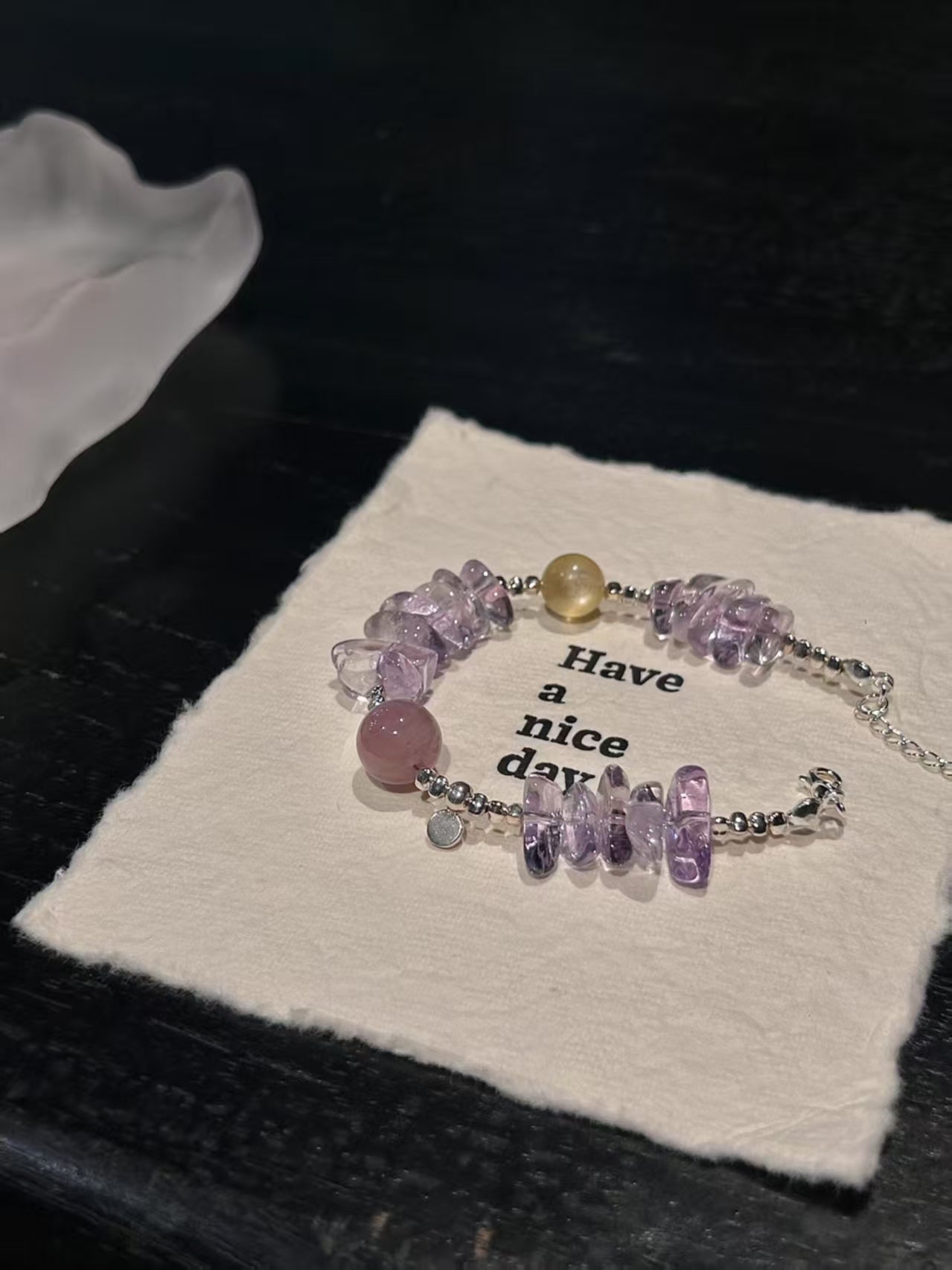 Bolivian Enchantment: Amethyst Shard, Yellow Lepidolite & Rose Quartz Healing Bracelet