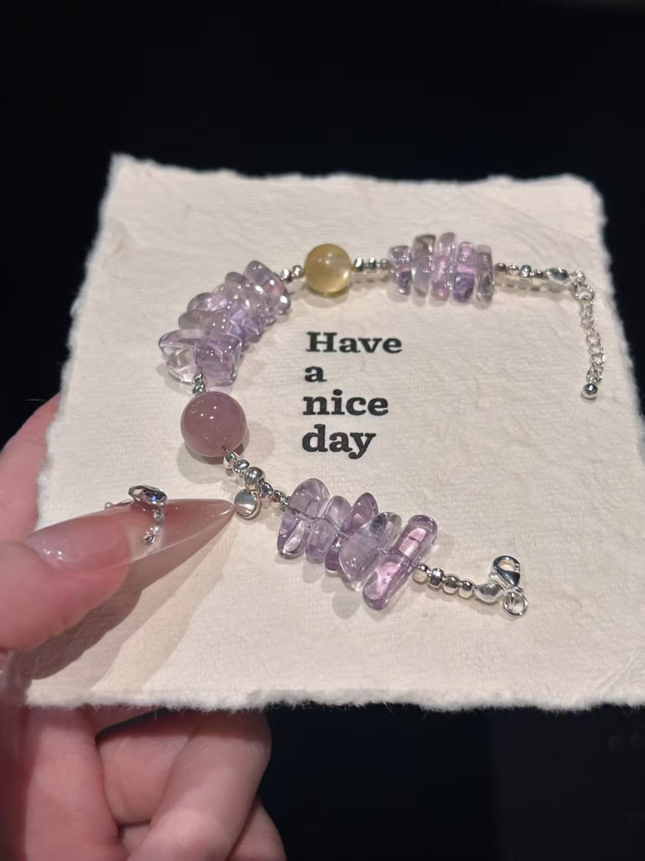 Bolivian Enchantment: Amethyst Shard, Yellow Lepidolite & Rose Quartz Healing Bracelet