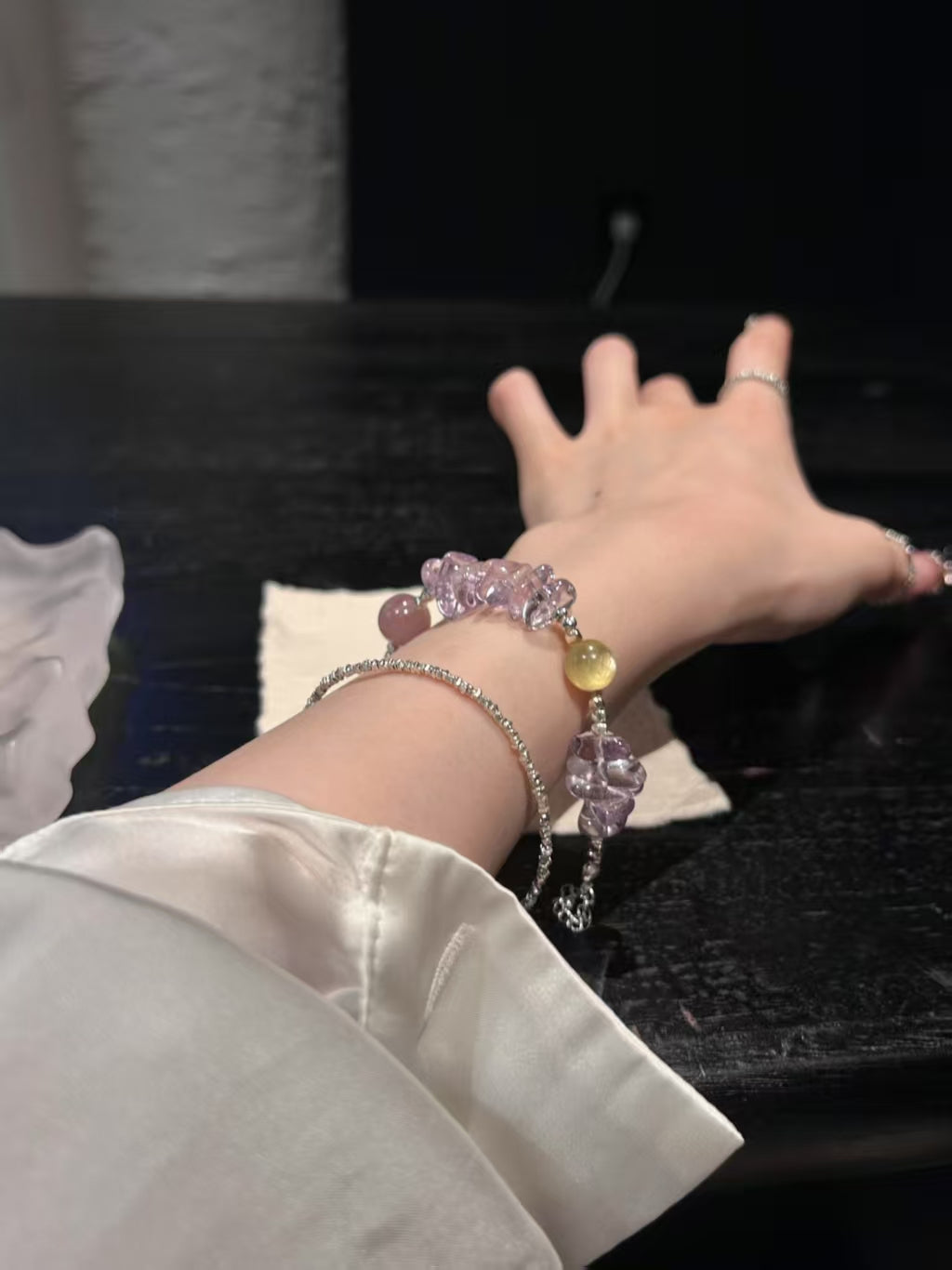 Bolivian Enchantment: Amethyst Shard, Yellow Lepidolite & Rose Quartz Healing Bracelet