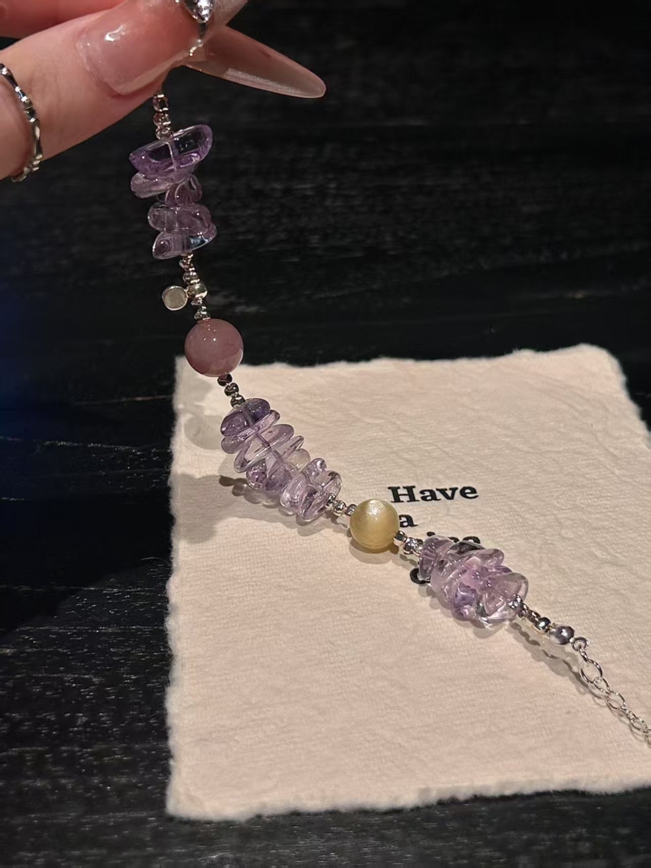 Bolivian Enchantment: Amethyst Shard, Yellow Lepidolite & Rose Quartz Healing Bracelet