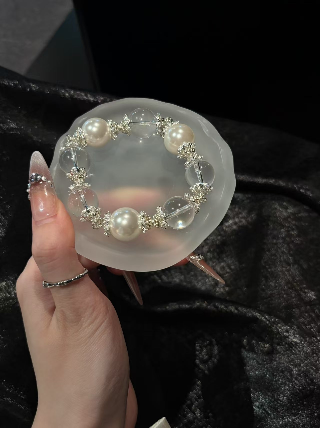 Lunar Blessing: White Shell Pearl & Clear Quartz Healing Bracelet