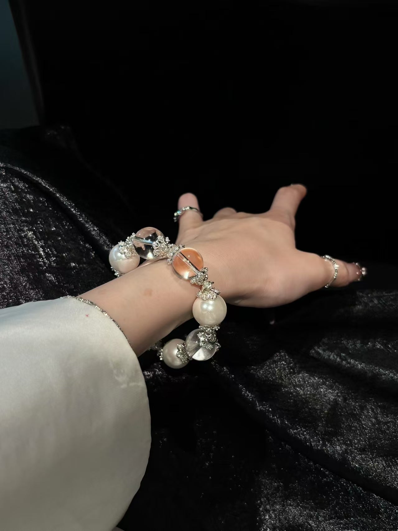Lunar Blessing: White Shell Pearl & Clear Quartz Healing Bracelet