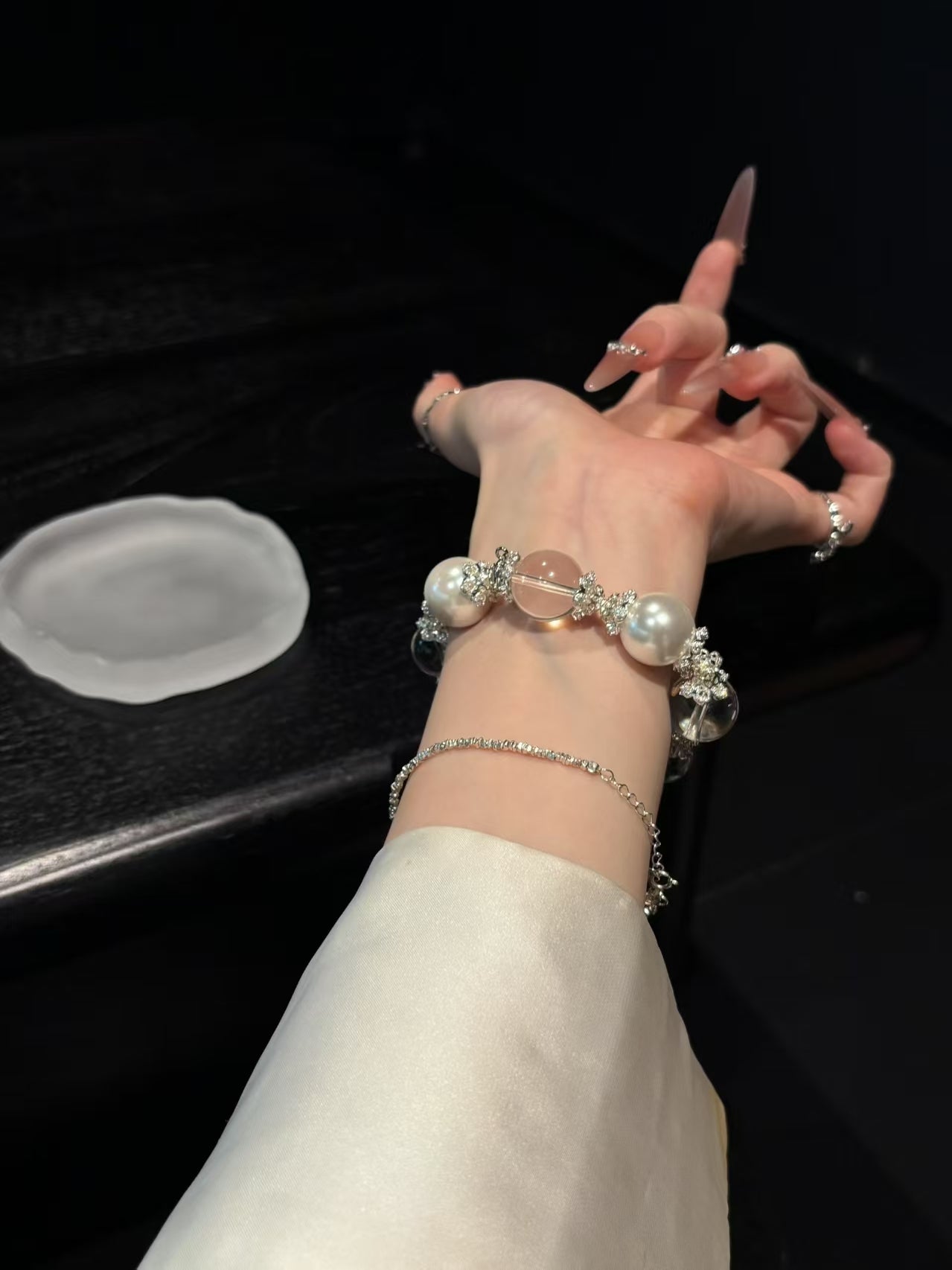 Lunar Blessing: White Shell Pearl & Clear Quartz Healing Bracelet