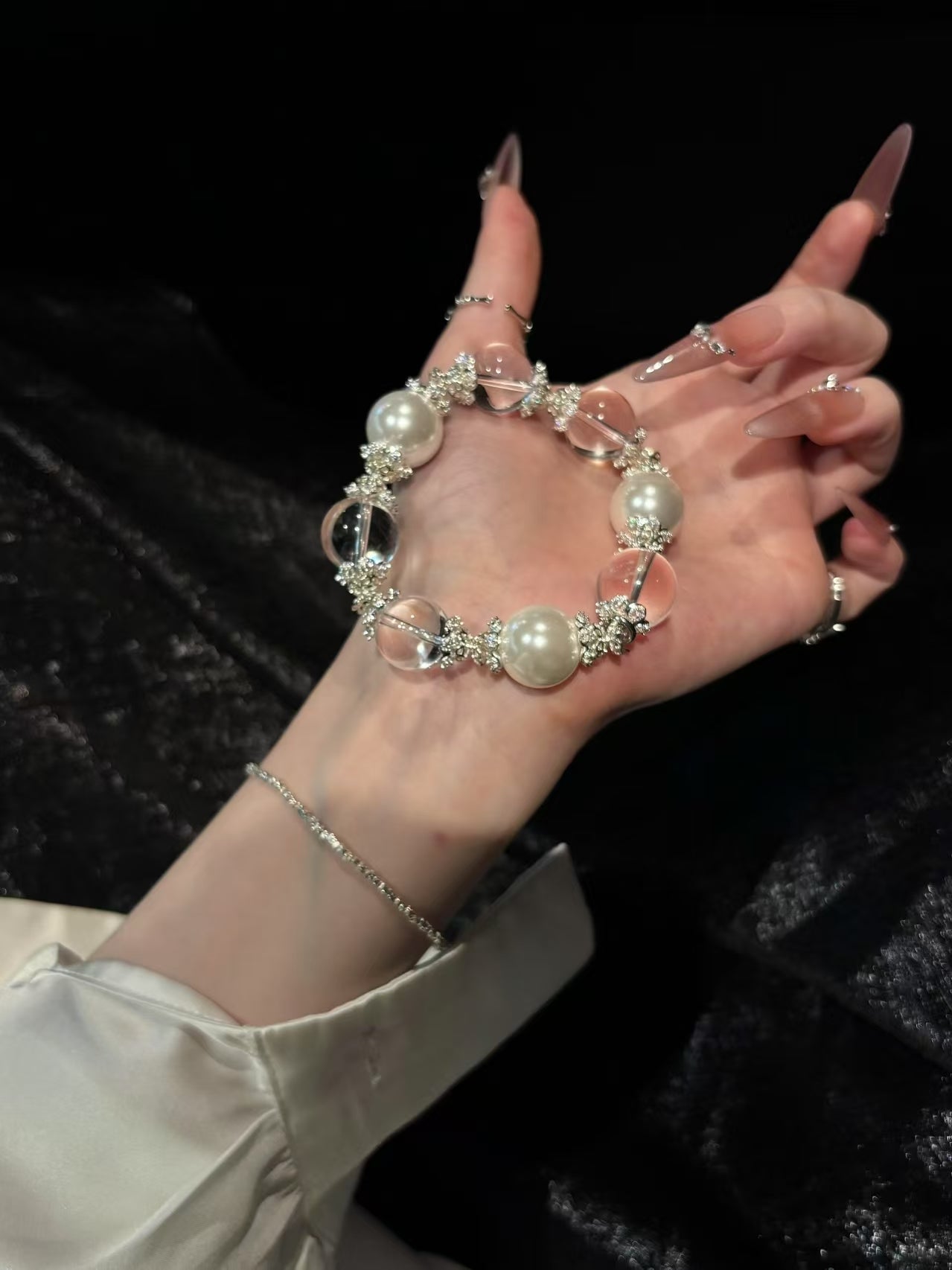 Lunar Blessing: White Shell Pearl & Clear Quartz Healing Bracelet