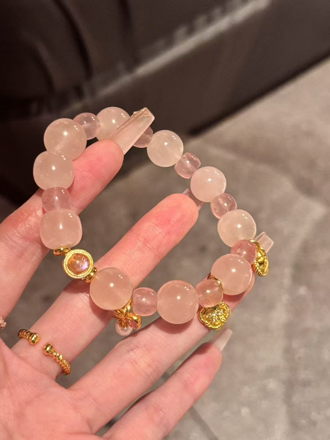 Pink Grapefruit Quartz & Strawberry Quartz Charm Bracelet for Love and Confidence