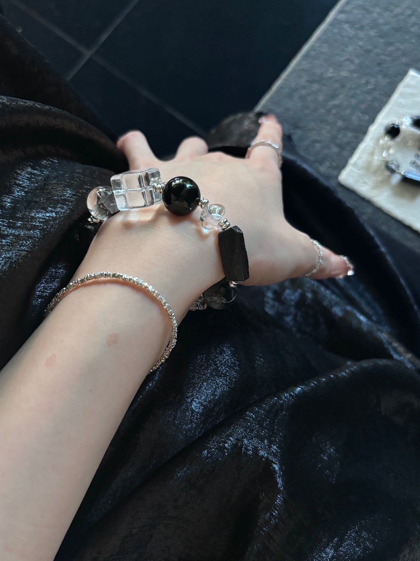 Black Phantom & Clear Quartz Spiritual Shield Bracelet