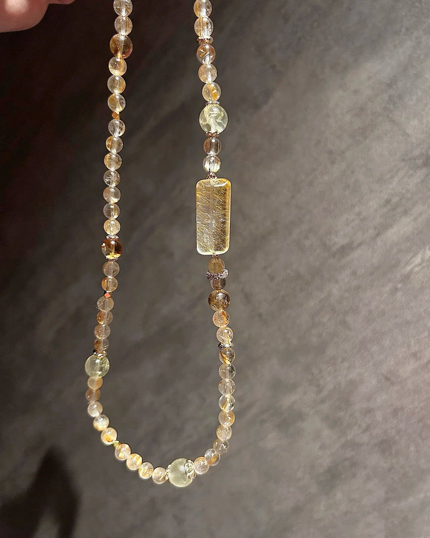 Tranquil Golden Rutilated Quartz Tri - layer Bracelet with Peace Amulet