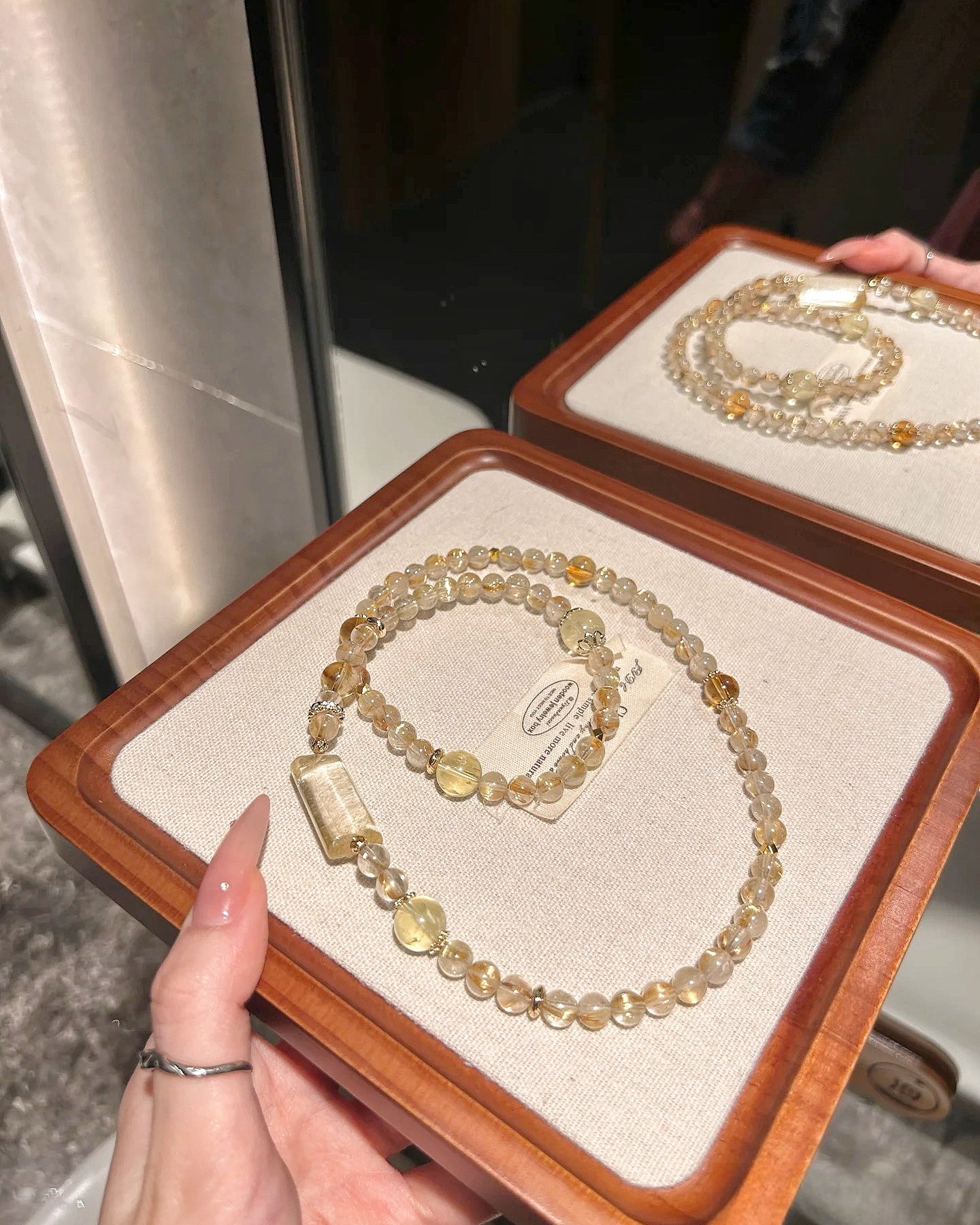 Tranquil Golden Rutilated Quartz Tri - layer Bracelet with Peace Amulet