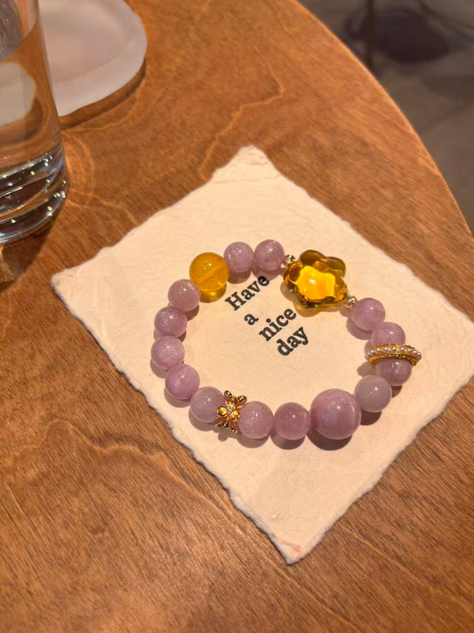 Lavender Radiance: Kunzite and Amber Harmony Bracelet