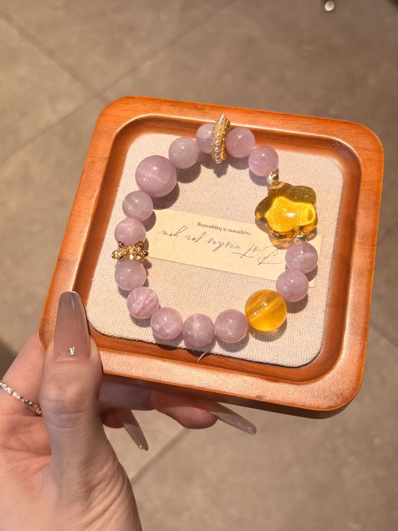 Lavender Radiance: Kunzite and Amber Harmony Bracelet