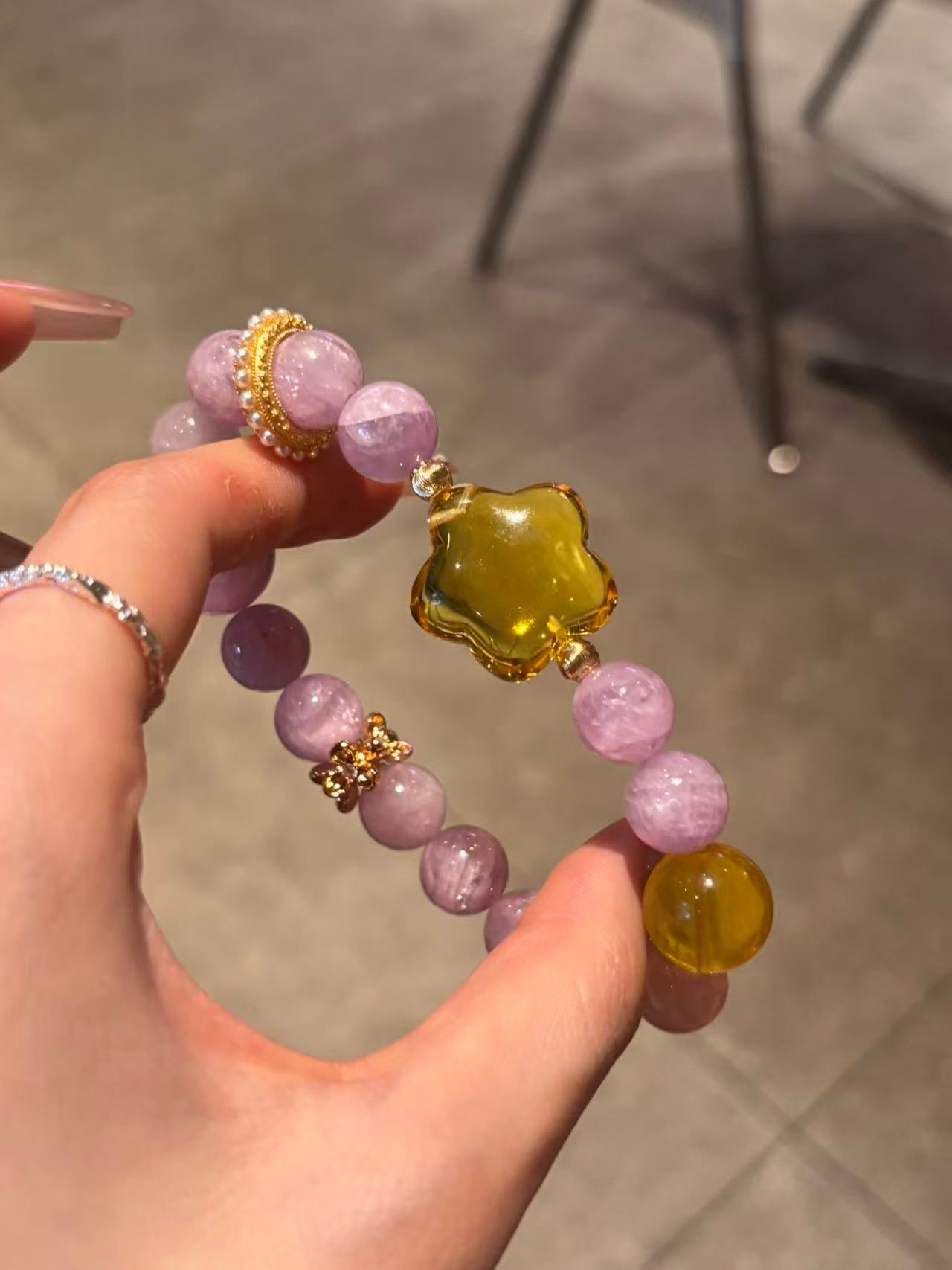 Lavender Radiance: Kunzite and Amber Harmony Bracelet