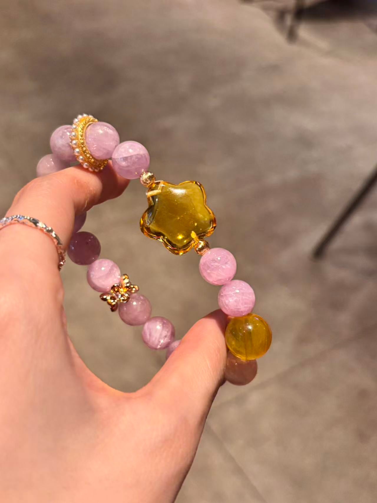Lavender Radiance: Kunzite and Amber Harmony Bracelet