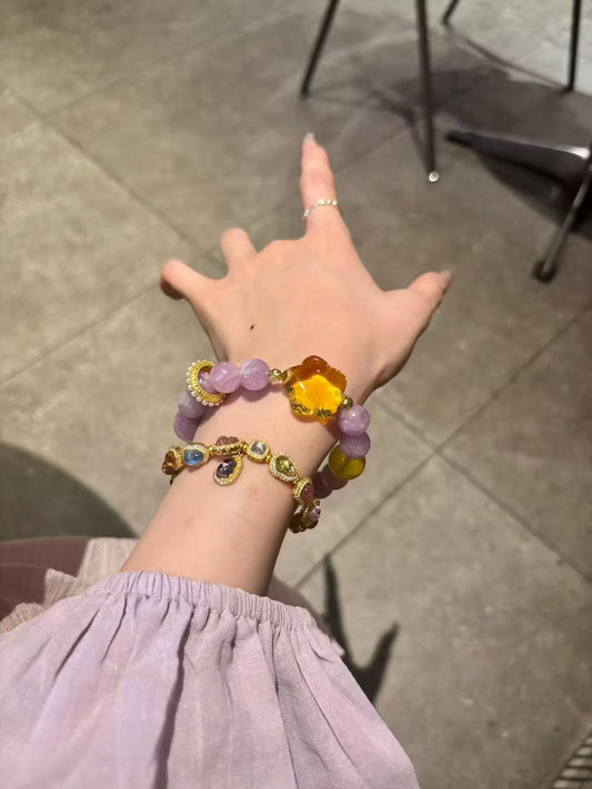 Lavender Radiance: Kunzite and Amber Harmony Bracelet