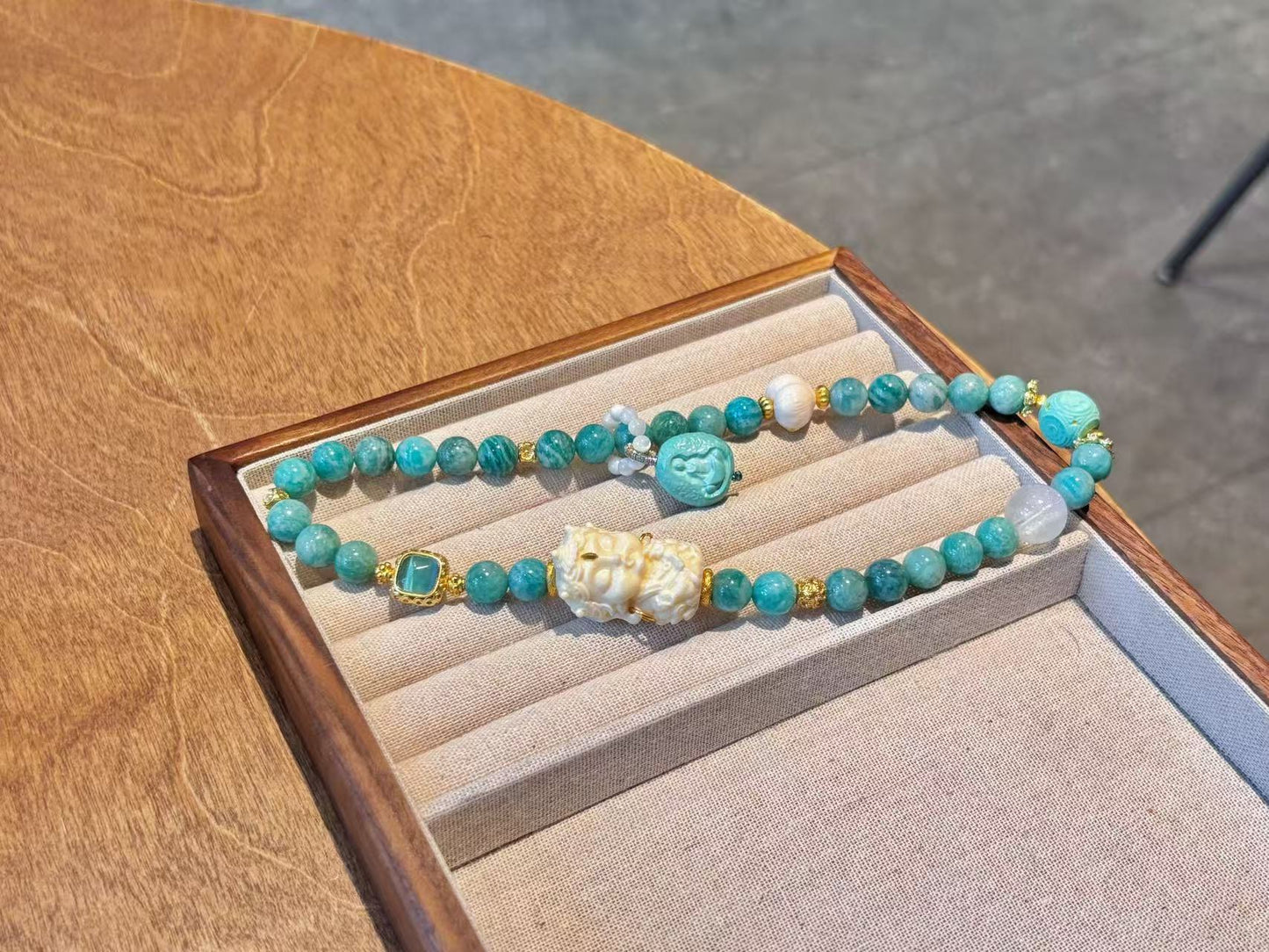 Azure Serenity: Amazonite, Ivory Nut & White Azeztulite Harmony Bracelet
