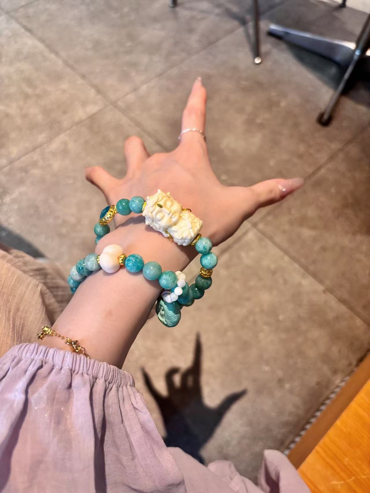 Azure Serenity: Amazonite, Ivory Nut & White Azeztulite Harmony Bracelet