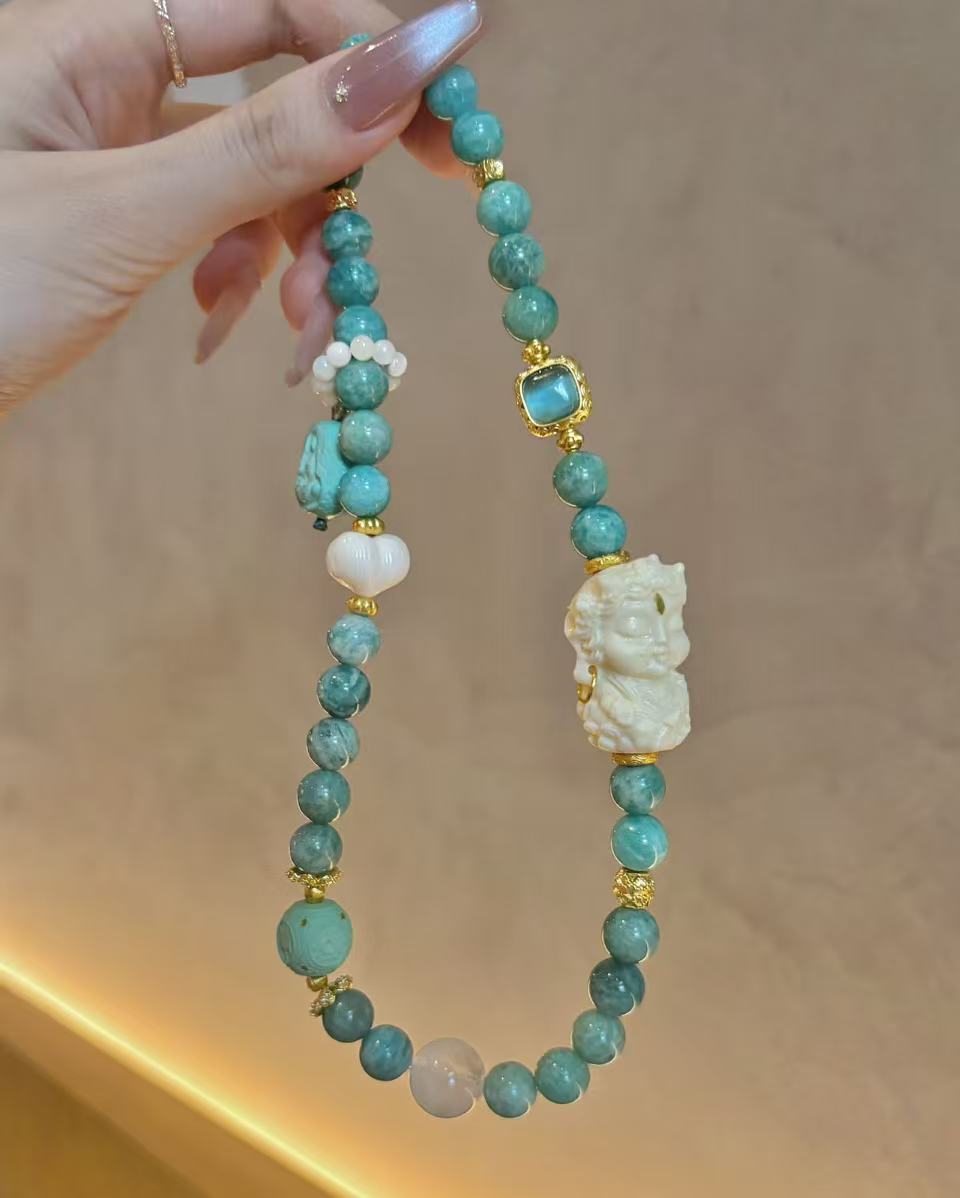 Azure Serenity: Amazonite, Ivory Nut & White Azeztulite Harmony Bracelet