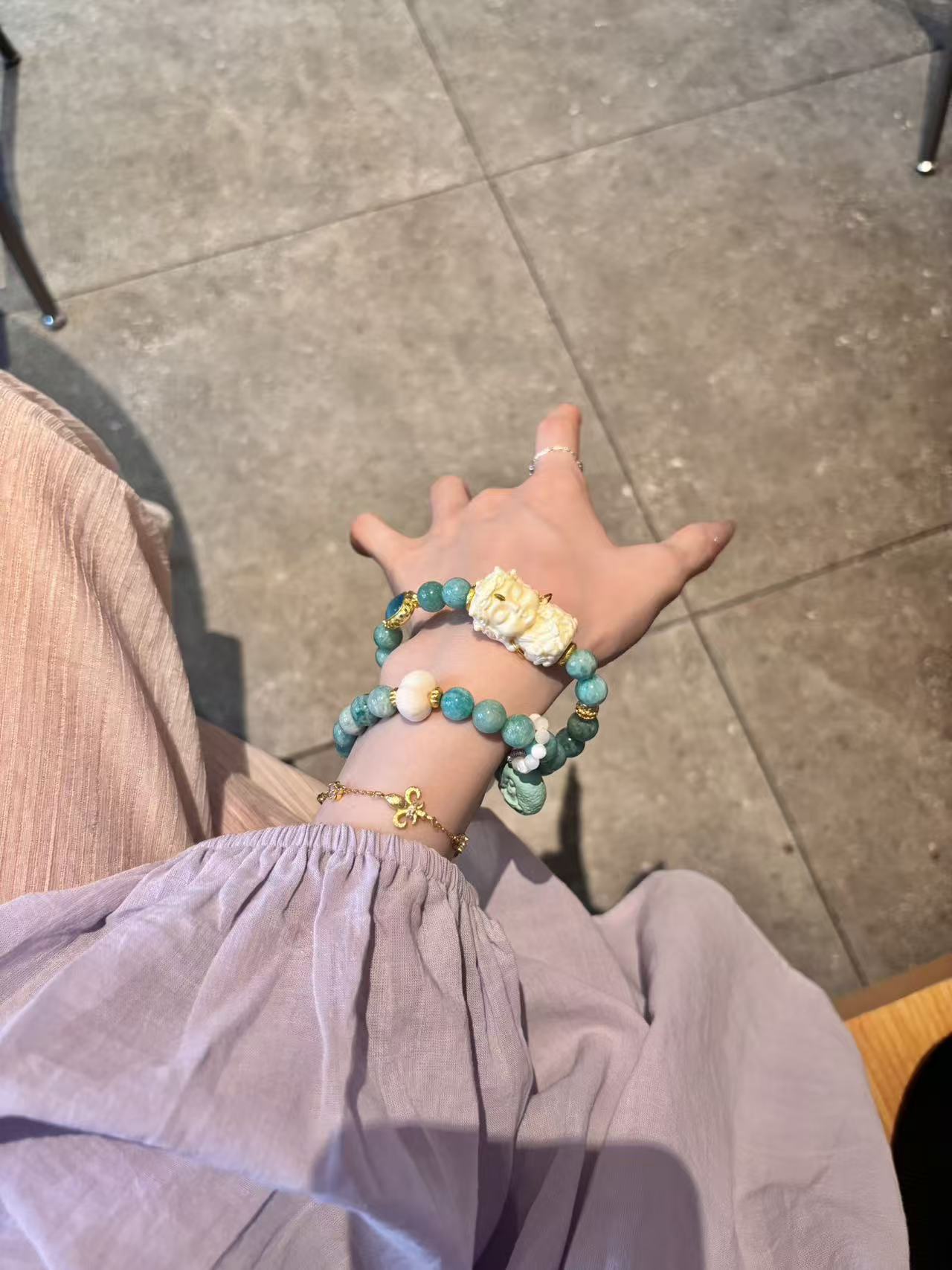 Azure Serenity: Amazonite, Ivory Nut & White Azeztulite Harmony Bracelet