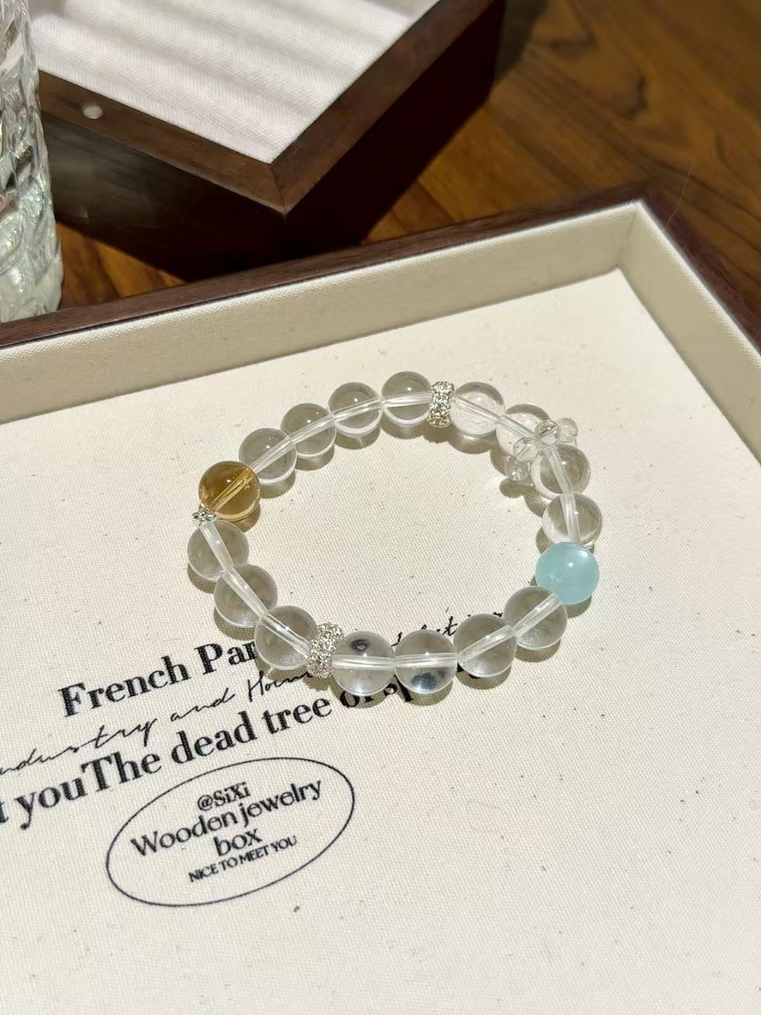 Harmonious Radiance: Clear Quartz, Aquamarine & Yellow Pagoda Crystal Bracelet