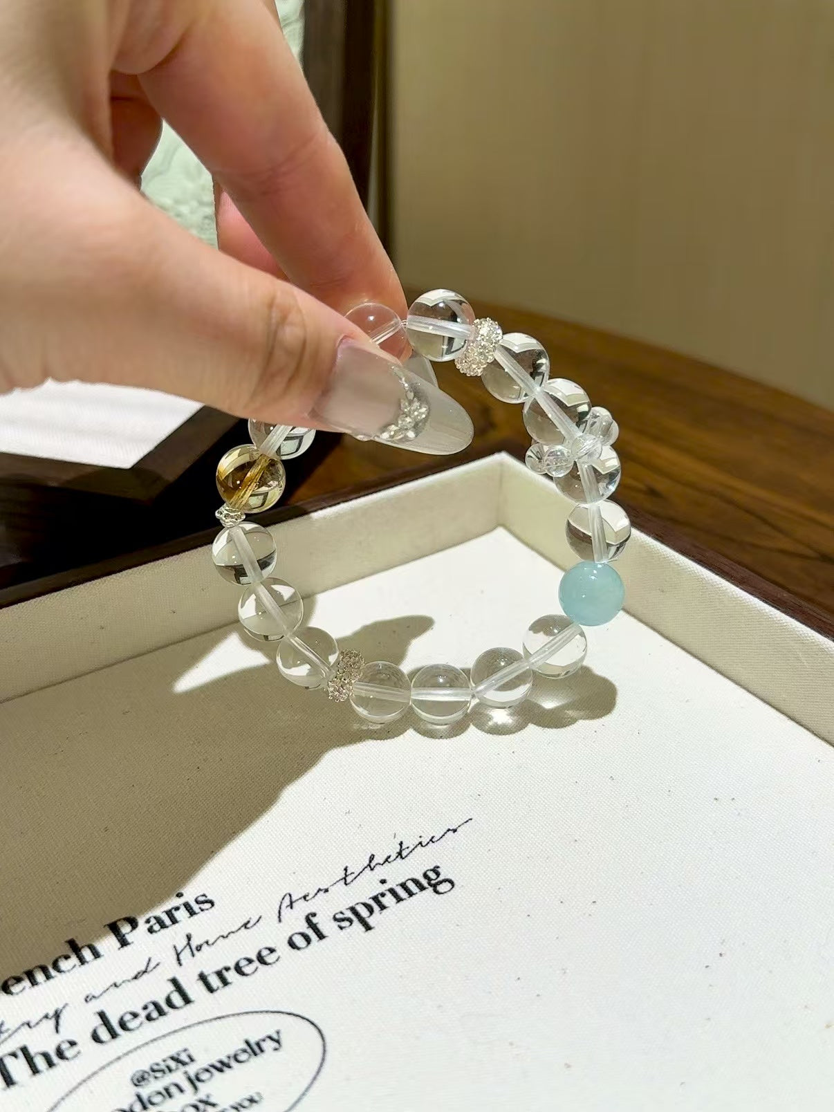 Harmonious Radiance: Clear Quartz, Aquamarine & Yellow Pagoda Crystal Bracelet