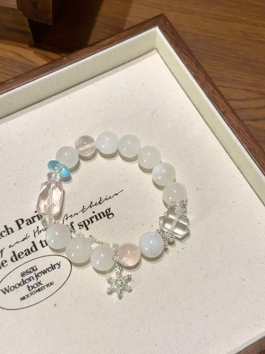 Celestial Serenity: Moonstone, Rose Quartz, Aquamarine & Clear Quartz Healing Bracelet