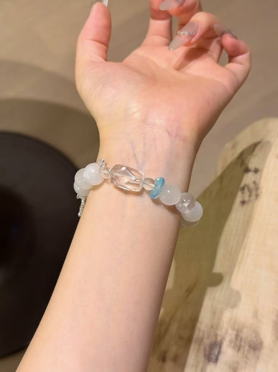 Celestial Serenity: Moonstone, Rose Quartz, Aquamarine & Clear Quartz Healing Bracelet