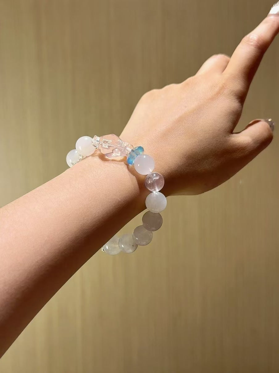 Celestial Serenity: Moonstone, Rose Quartz, Aquamarine & Clear Quartz Healing Bracelet