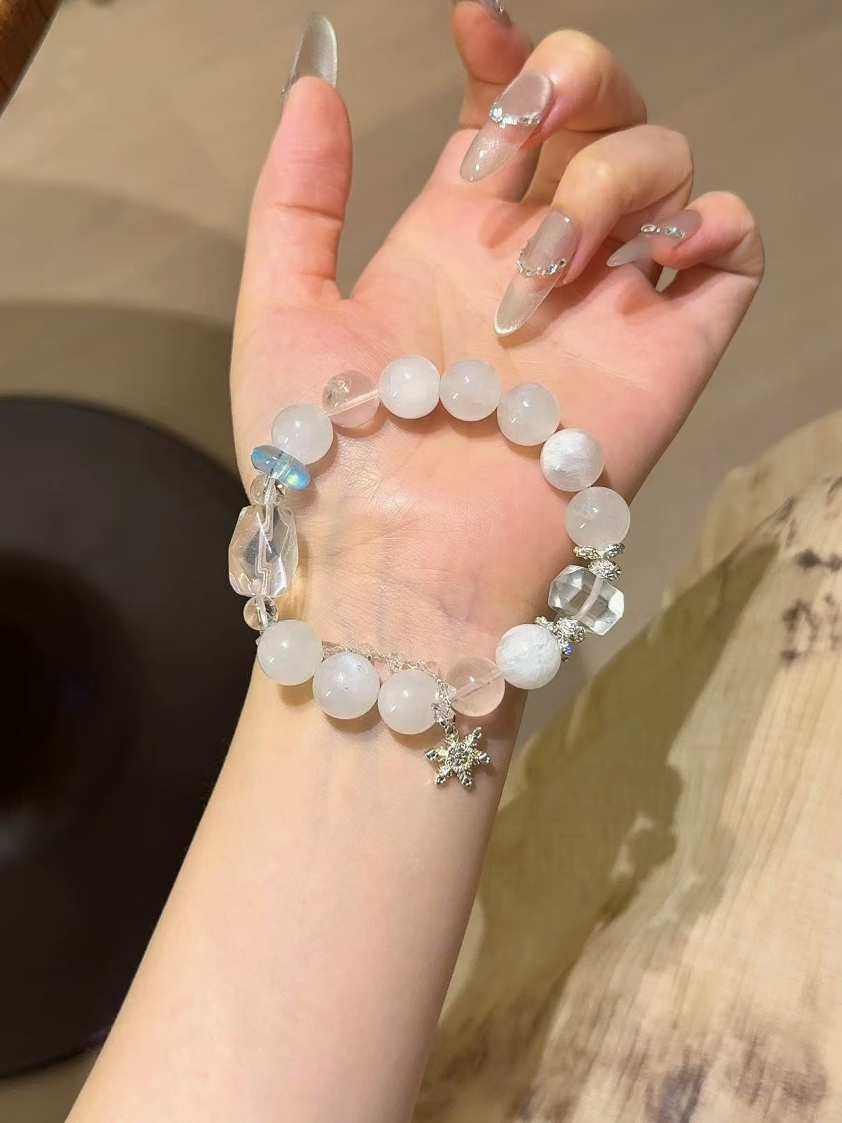 Celestial Serenity: Moonstone, Rose Quartz, Aquamarine & Clear Quartz Healing Bracelet