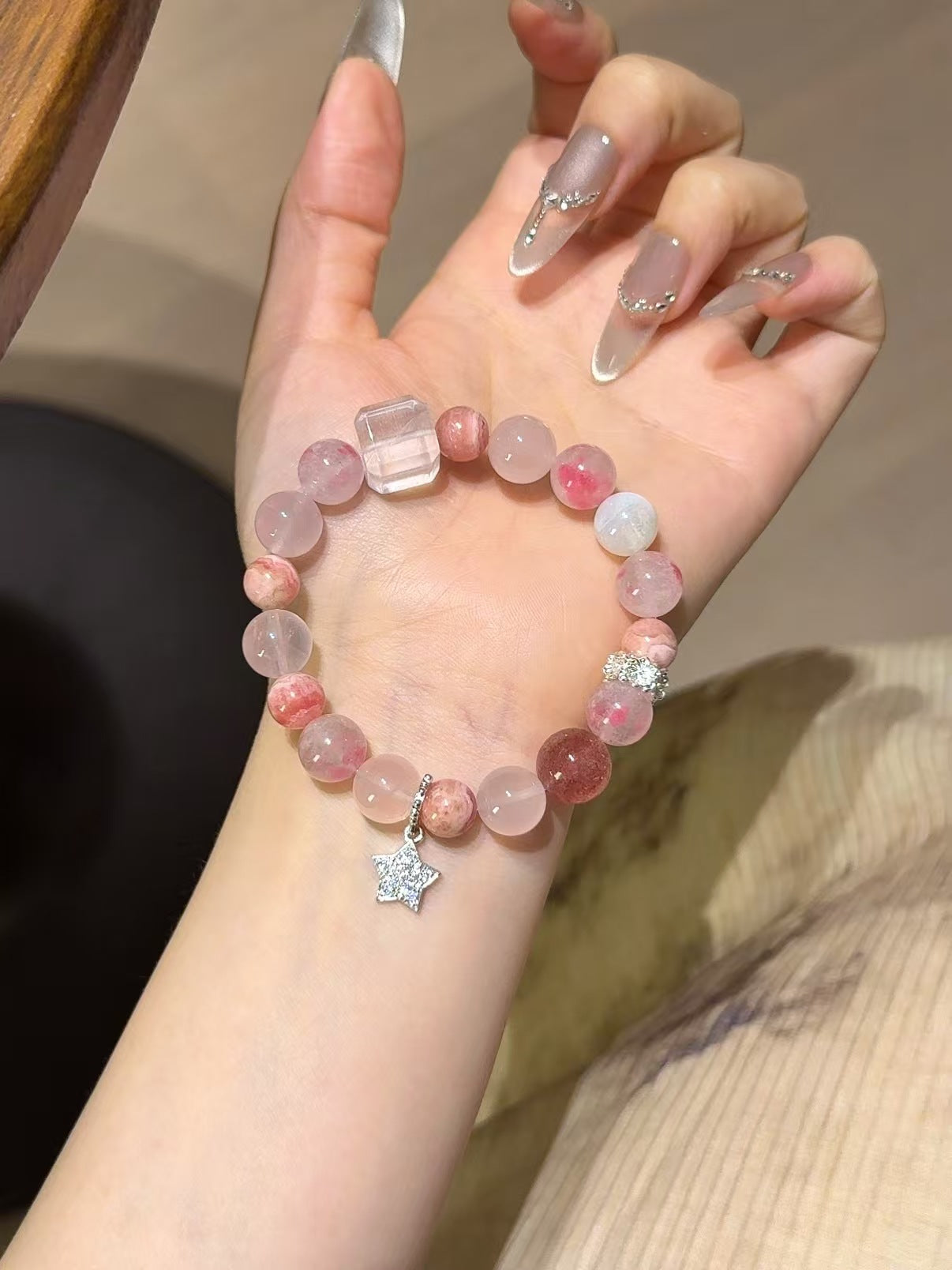 Blossoming Love: Rose Quartz, Rhodochrosite, Rutilated Quartz & Moonstone Harmony Bracelet