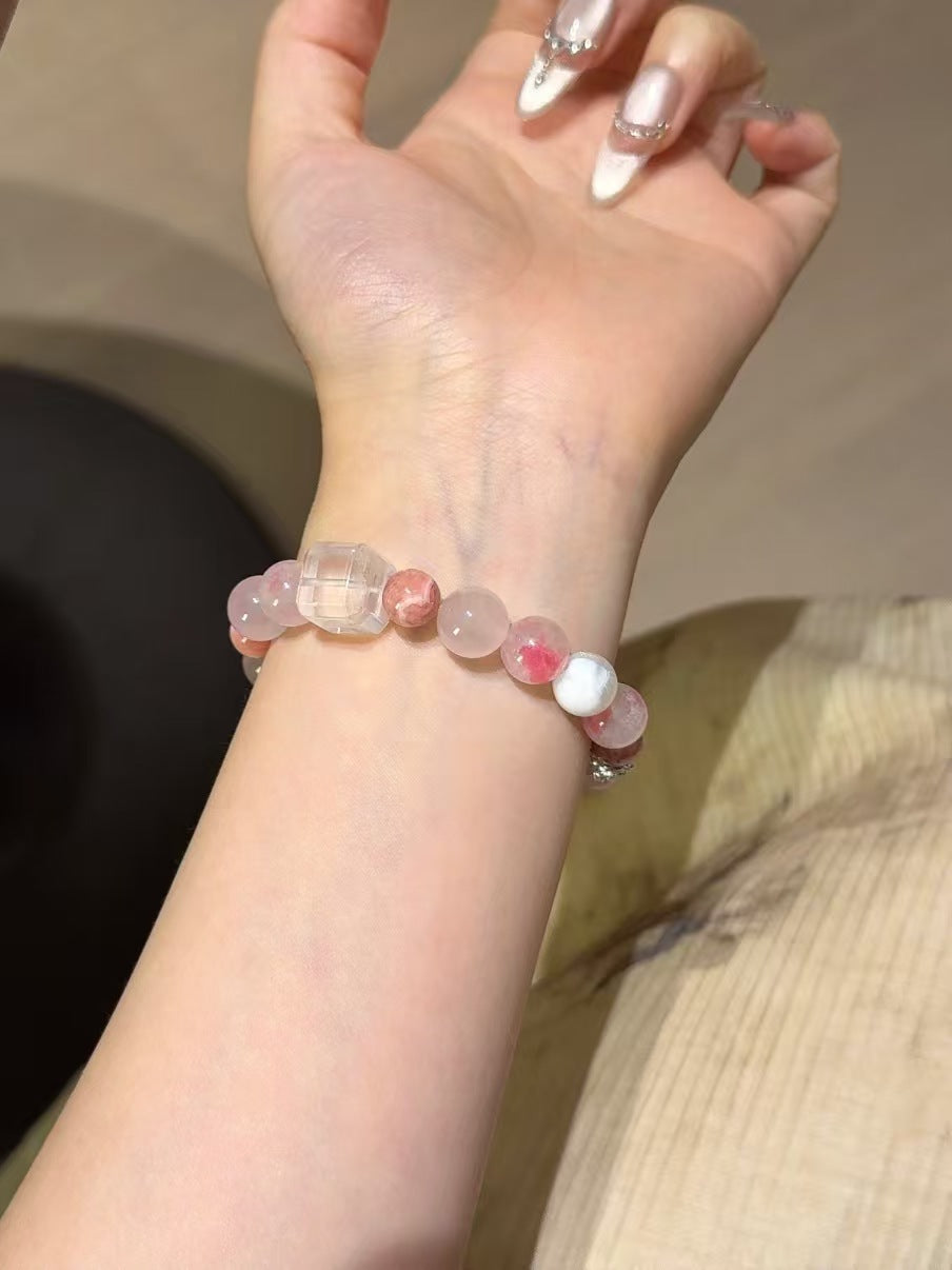 Blossoming Love: Rose Quartz, Rhodochrosite, Rutilated Quartz & Moonstone Harmony Bracelet