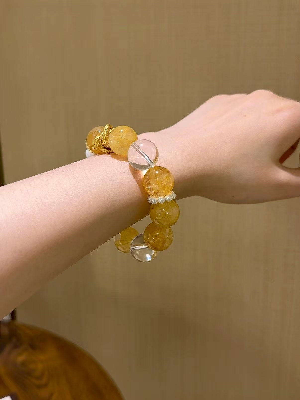 Golden Radiance: Yellow Epoxy Flower, Clear Quartz & Blue Moonstone Healing Bracelet (17mm)