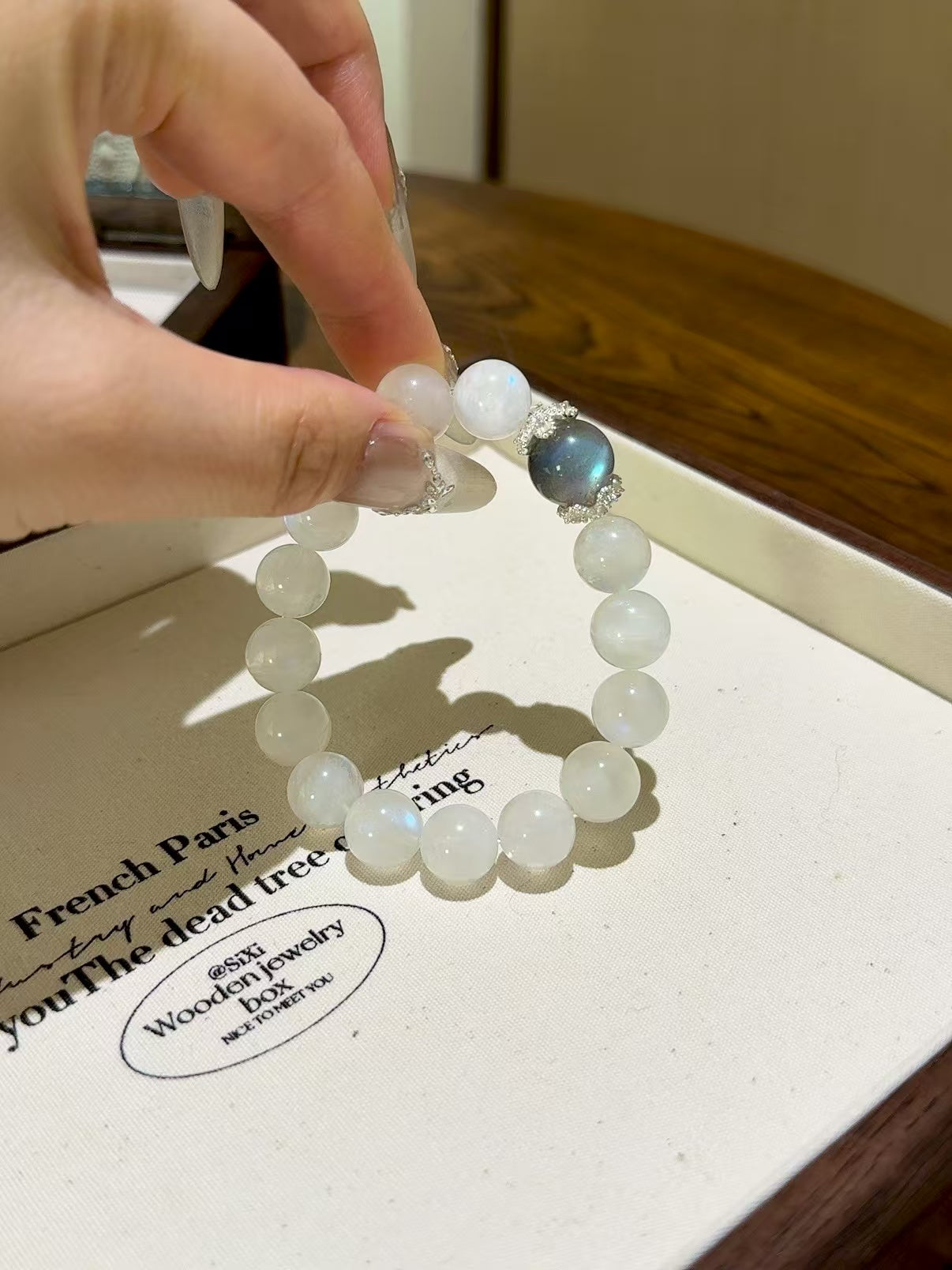 Lunar Whisper Crystal Bracelet - Blue and Grey Moonstone