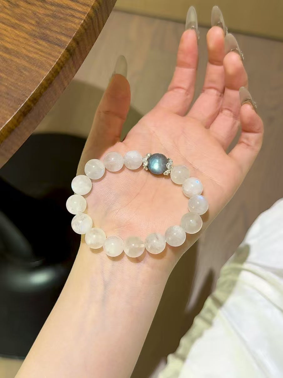 Lunar Whisper Crystal Bracelet - Blue and Grey Moonstone