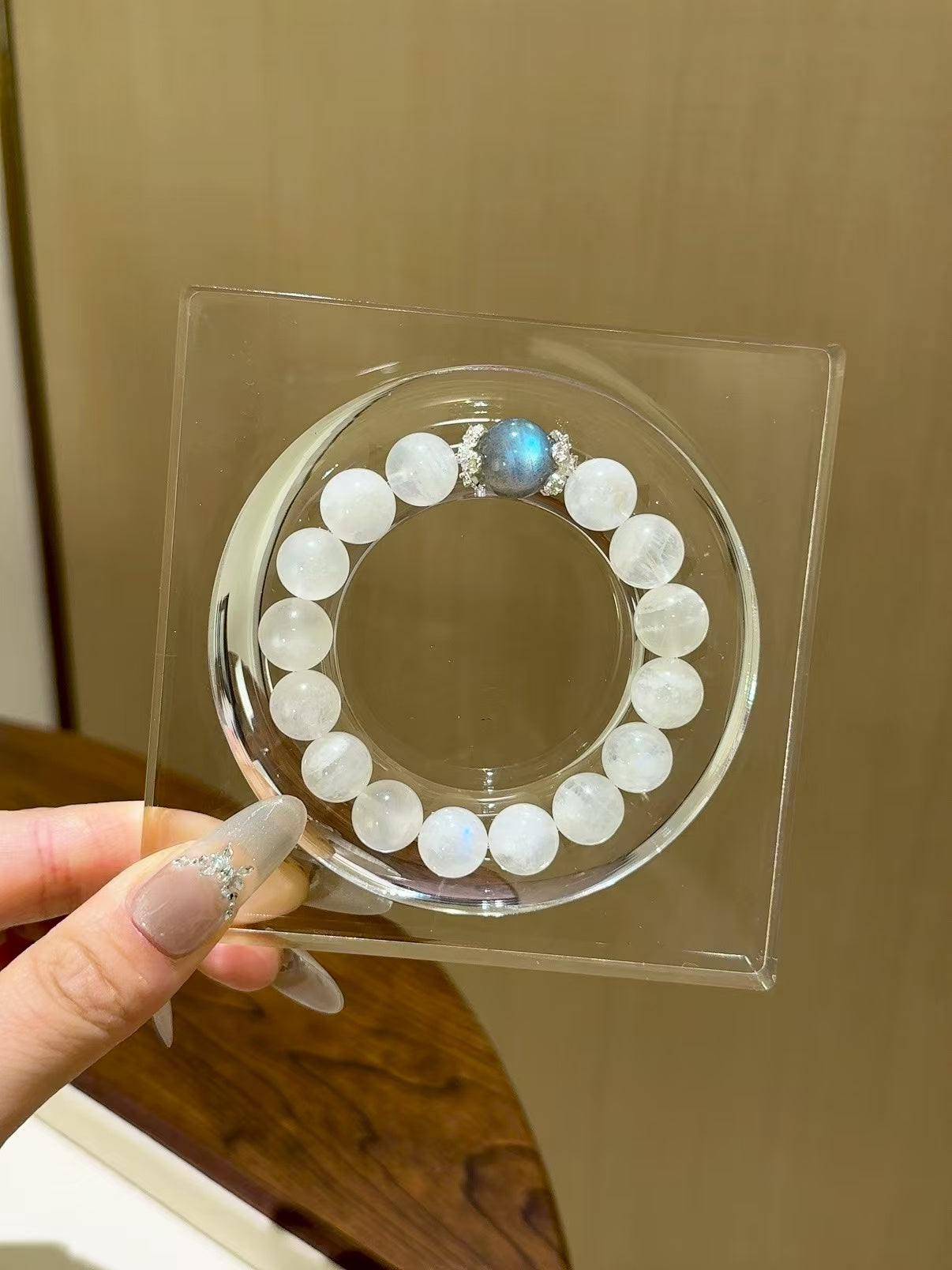 Lunar Whisper Crystal Bracelet - Blue and Grey Moonstone