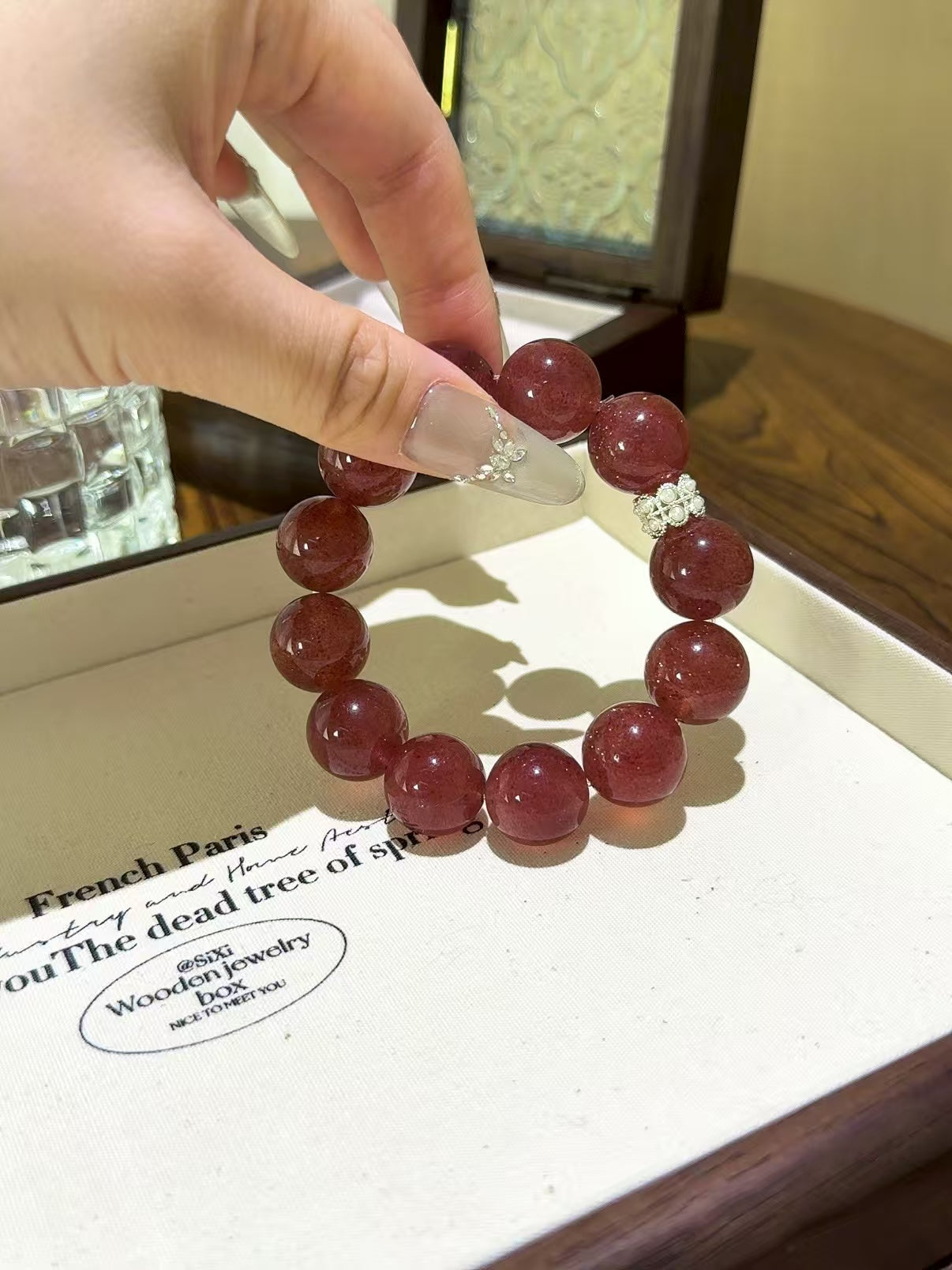 Cherry - Hued Strawberry Quartz Bracelet