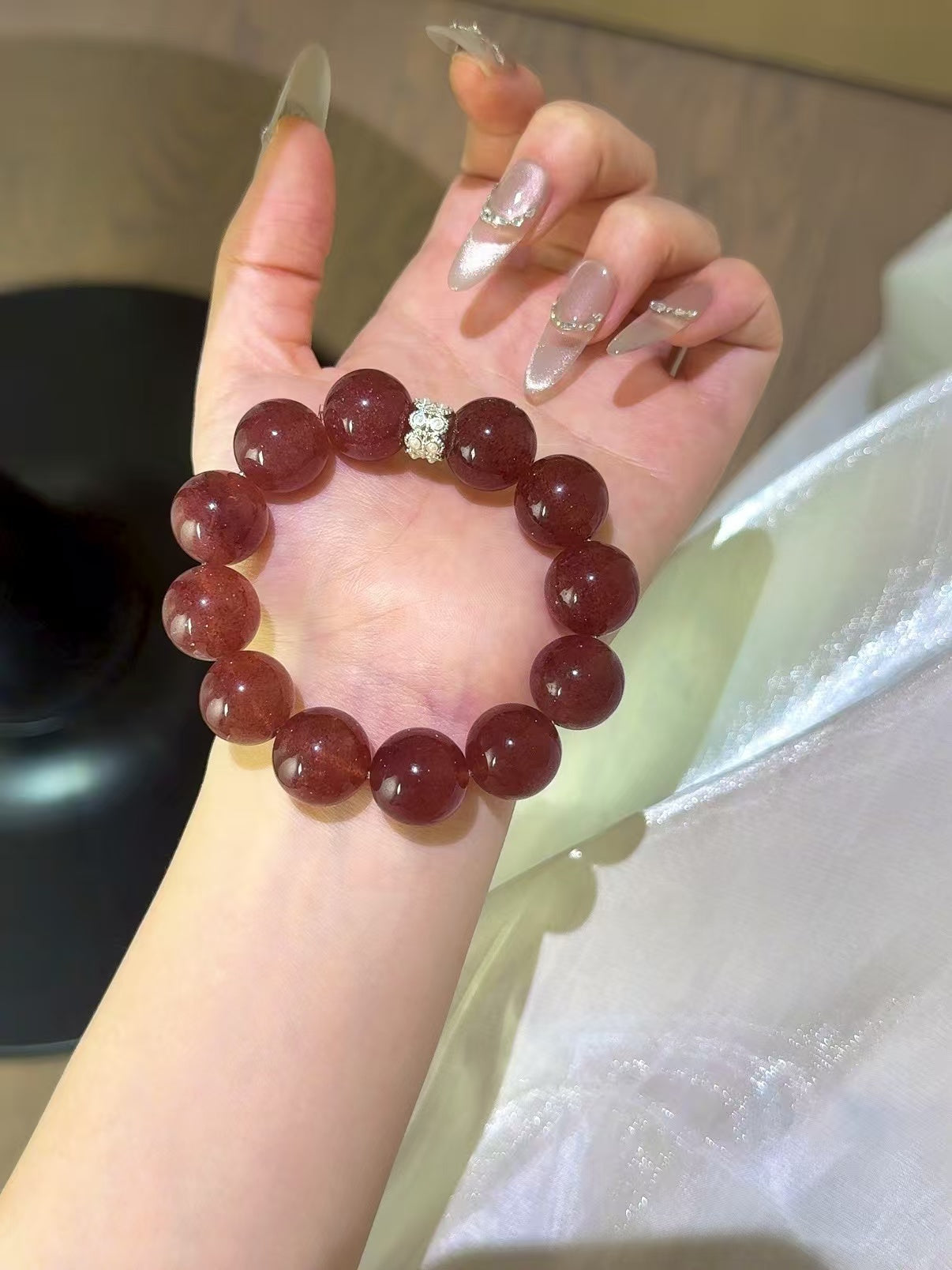 Cherry - Hued Strawberry Quartz Bracelet