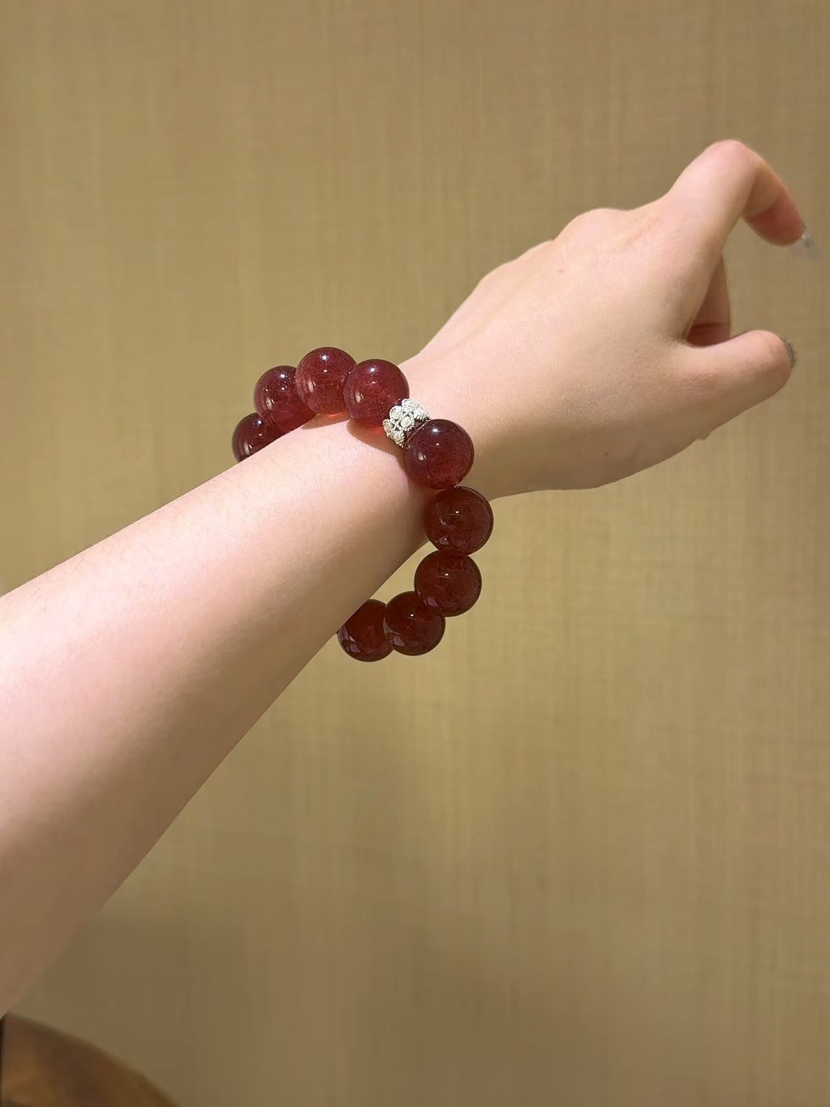 Cherry - Hued Strawberry Quartz Bracelet