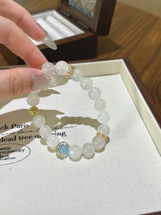 Lunar Harmony Crystal Bracelet - Blue Moonstone & Aquamarine