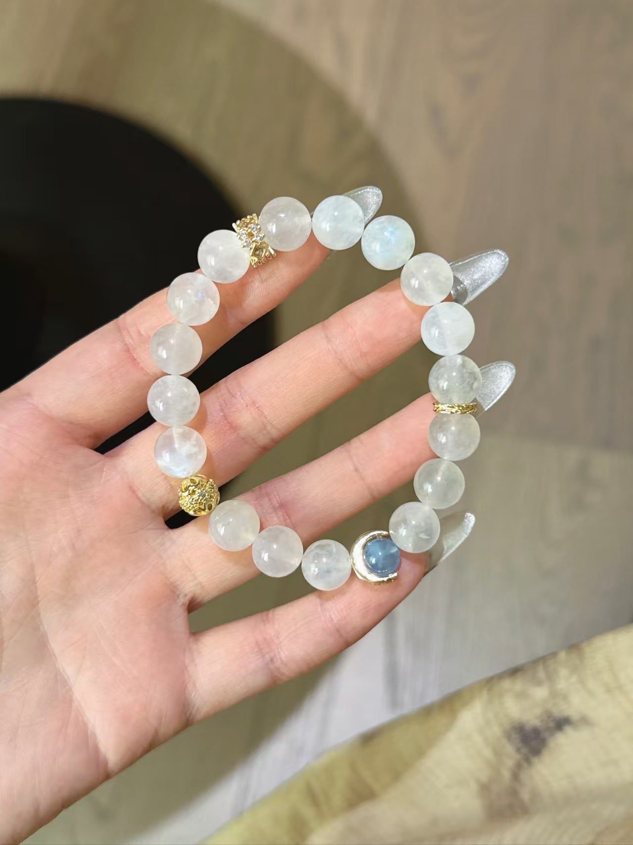 Lunar Harmony Crystal Bracelet - Blue Moonstone & Aquamarine