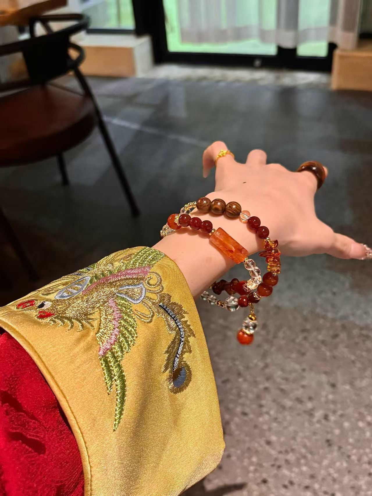 Healing Qi & Luck Crystal Bracelet: Red Rutilated Quartz, Sandalwood, Carnelian, Clear Quartz