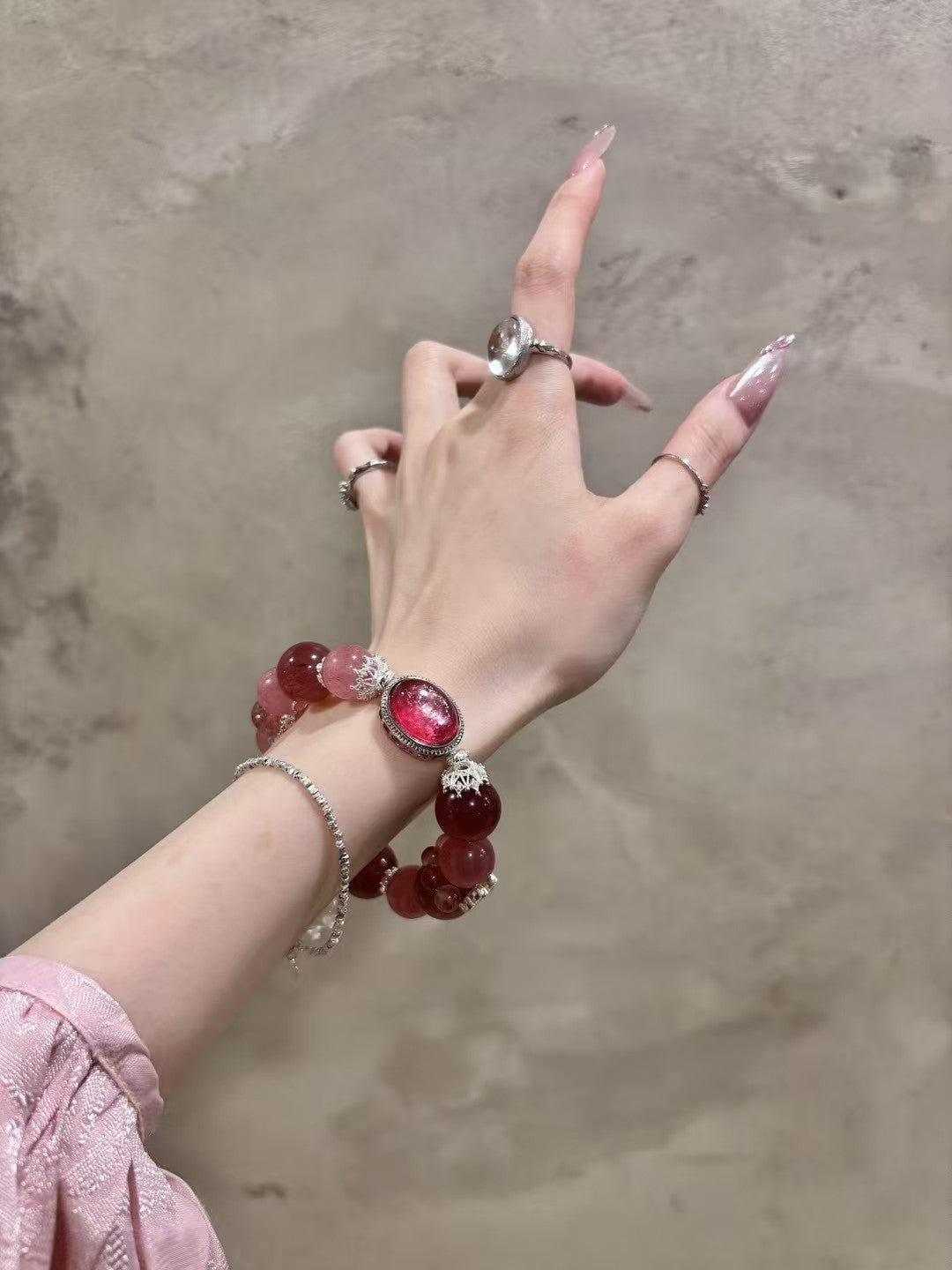 Rose Strawberry Quartz Romance: Love-Attracting Dual Crystal Bracelet