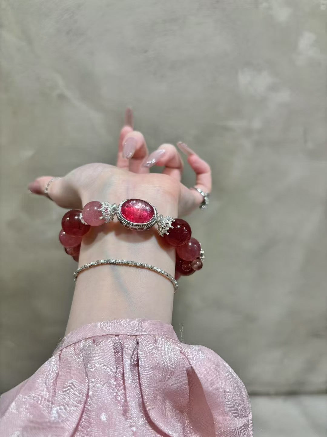 Rose Strawberry Quartz Romance: Love-Attracting Dual Crystal Bracelet