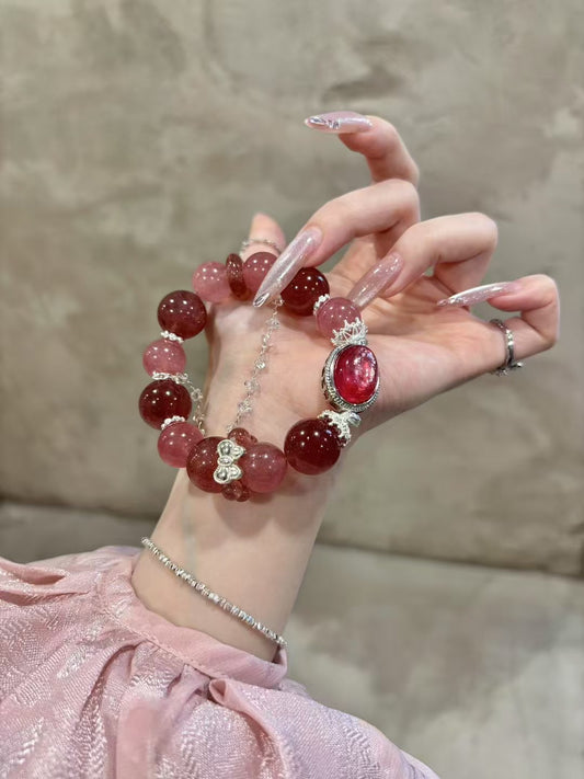 Rose Strawberry Quartz Romance: Love-Attracting Dual Crystal Bracelet