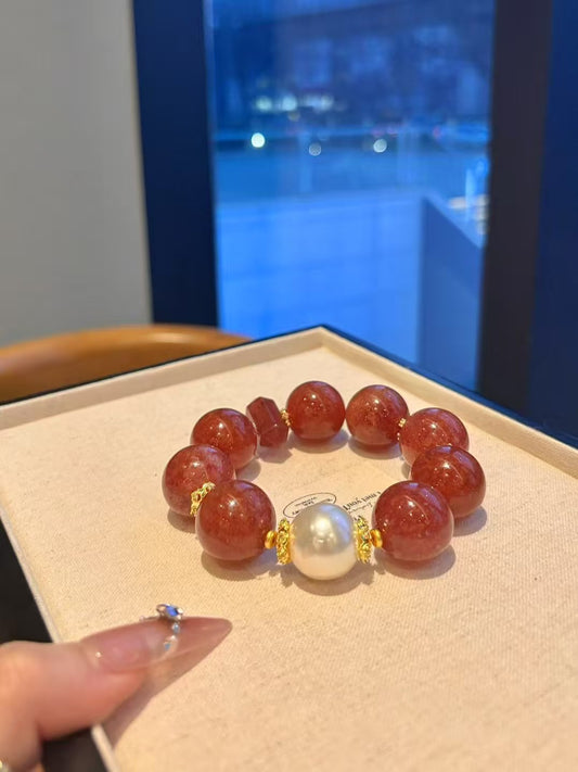 Strawberry Quartz Lustre: Love & Prosperity Golden Bracelet